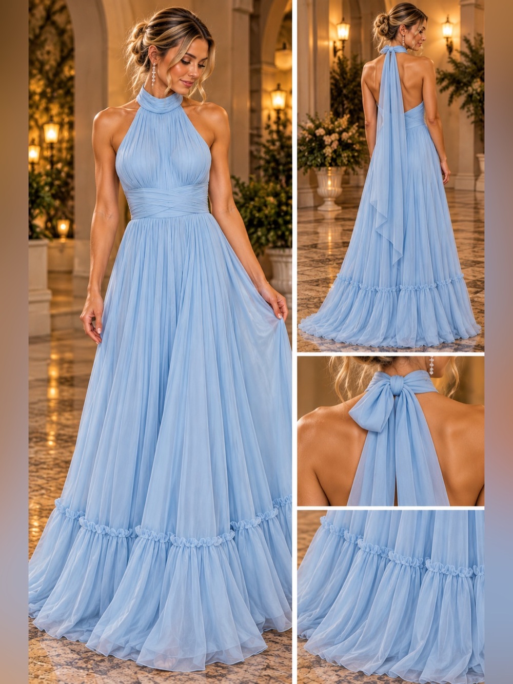 Light Blue Halter Evening Dress